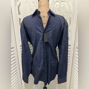 Jared Lang MENS LONG SLEEVE SHIRT Blue Brocade NEW